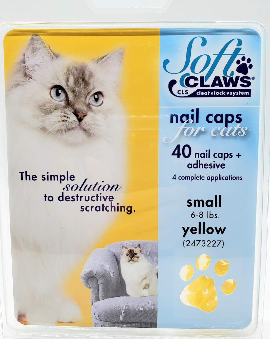 [Australia] - Soft Claws Feline Cat Nail Caps Take Home Kit, Small, Yellow 