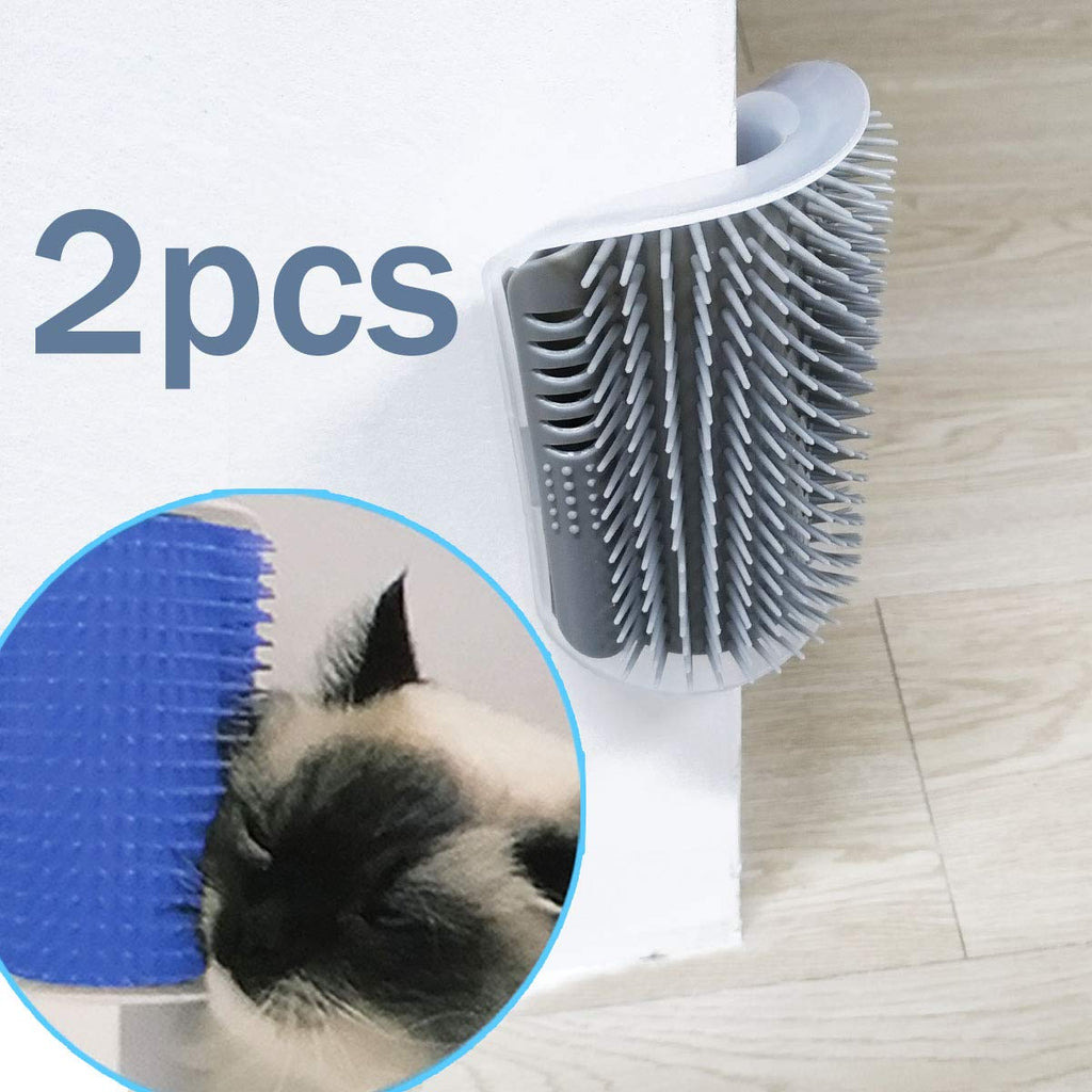 [Australia] - TTSAM 2 Pack Softer Cat Corner Self Groomer with Catnip Wall Corner Massage Comb Corner Scratcher Pet Grooming Brush Comb Grooming Wall Brush Self Massage Tool for Long & Short Fur Kitten Cats Dogs Grey 