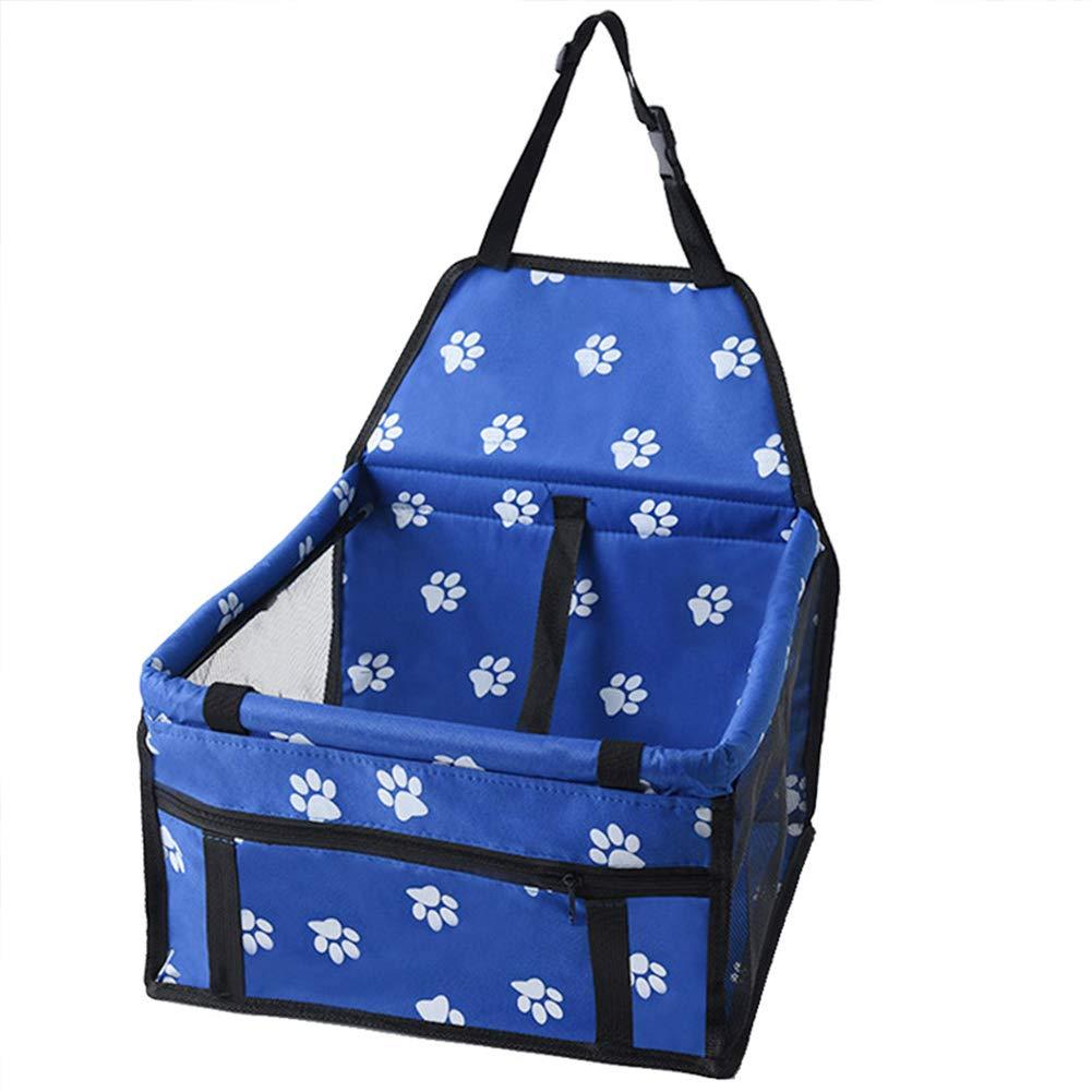 [Australia] - BAOZOON Dog Car Seat, Breathable Waterproof Pet Dog Car Travel Carrier Bag Seat Protector Cover with Safety Leash for Small Puppy Dogs Cats Blue with paw prints 