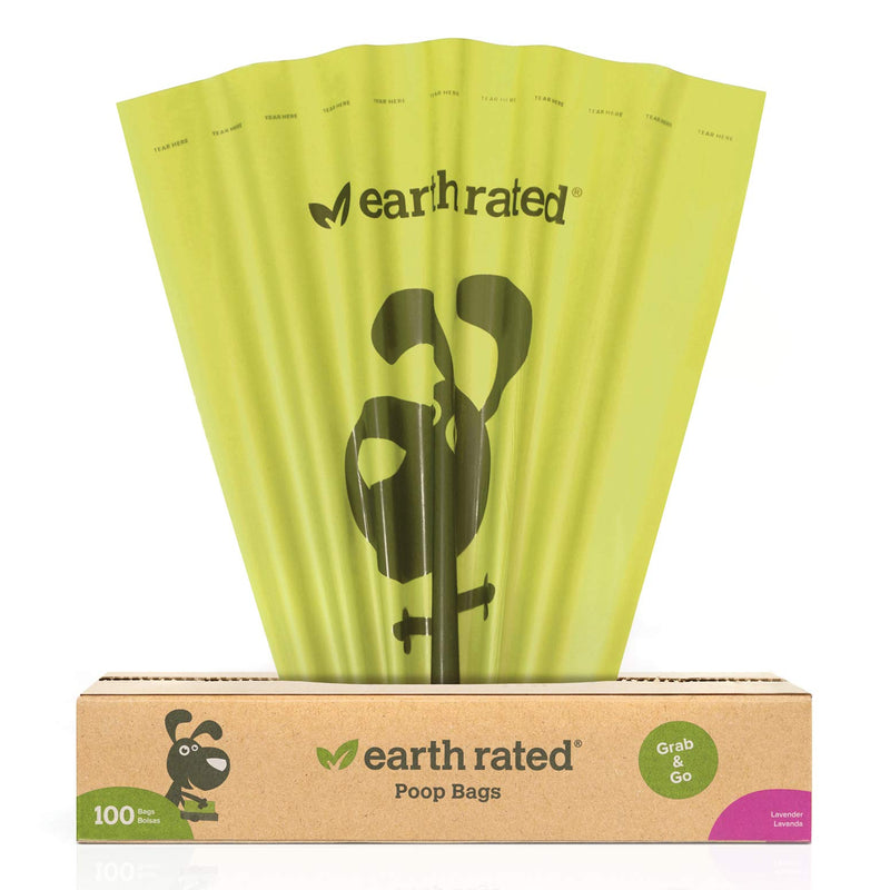 Earth Rated Dog Poop Bags, Dog Waste Bags on a Large Single Roll, Grab and Go, Guaranteed Leak-proof, Great for Backyard Pickups, Each Poop Bag Measures 8 x 13 Inches 100 Bags Lavender-Scented - PawsPlanet Australia