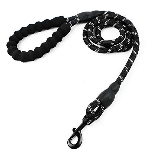 [Australia] - Black Trasen Pet Strong Dog Leash 5ft Long with Comfortable Padded Handle, Reflective Stripes. Heavy Duty Training Durable Nylon Rope Leashes for Small Medium Large 
