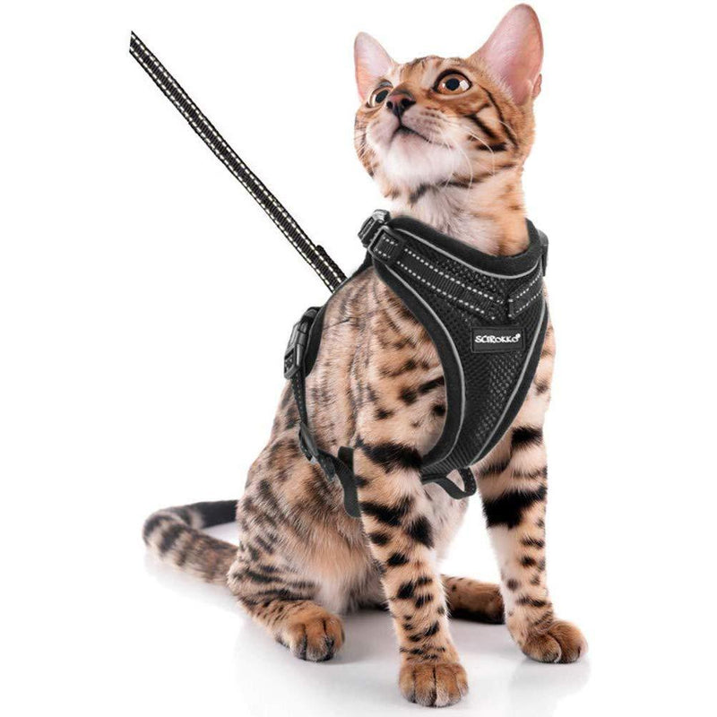 [Australia] - SCIROKKO Cat Harness and Leash Set - Escape Proof Adjustable Puppy Harness for Outdoor with 3M Reflective Strap, Soft Mesh with Metal Clip Cat Walking Jacket for Kitten Rabbit M(neck 11-15in,chest 13-20.5in) Black 