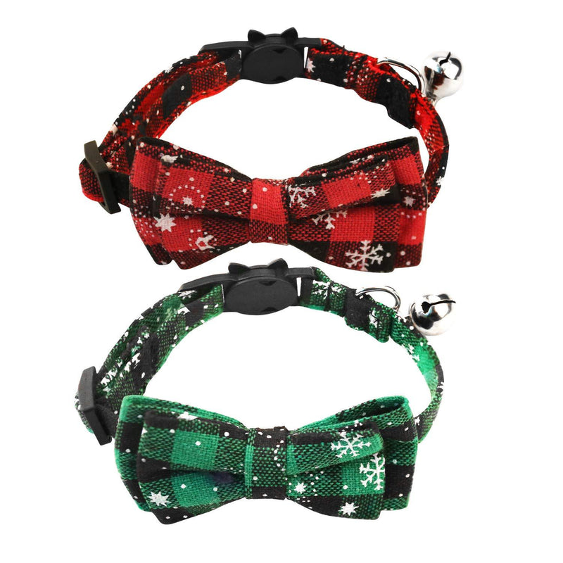 [Australia] - SURBUID 2 Pack Christmas Cat Collar Breakaway with Cute Bow Tie and Bell for Kitten Kitty Cats Puppy 