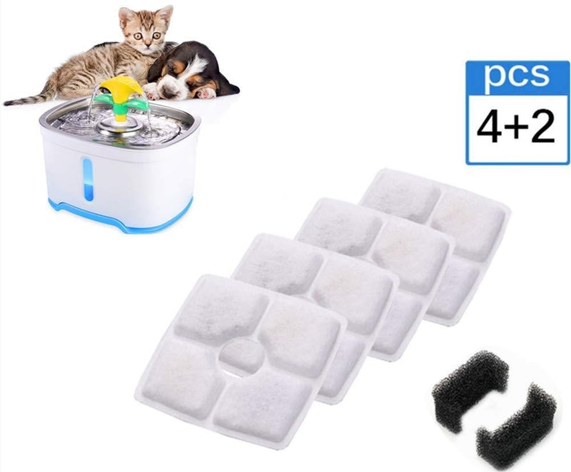 [Australia] - Beacon Pet New Square Filters for Cat Fountain, 4 Pack Activated Carbon Charcoal Replacemen Filter +2 Pack Sponge Set, Suitable for 2.5L Upgrade Pet Fountain Cat Dog Pets Drink Water 