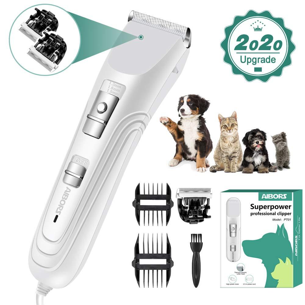 [Australia] - AIBORS Dog Grooming Clippers kit with 12V High Power Low Noise for Thick Coats Heavy Duty Plug-in Pet Trimmer Electric Professional Hair Clippers for Dogs Cats Pets White 