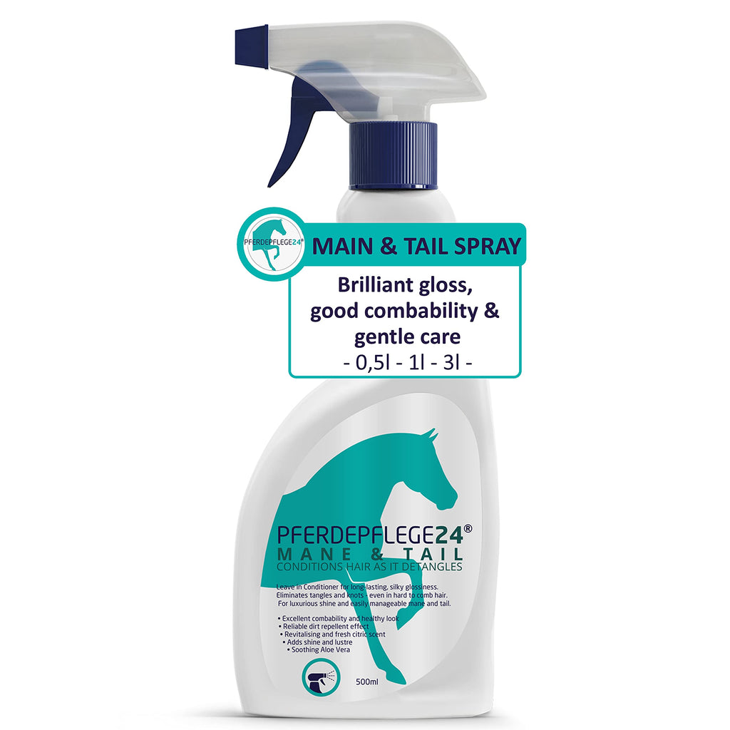 PFERDEPFLEGE24 mane and tail spray for horses (& Detangler) - 0.5 l, 1l & 3l - Brilliant gloss, good combability & gentle care - horse care & accessories - 0,5l 500 ml (Pack of 1) - PawsPlanet Australia