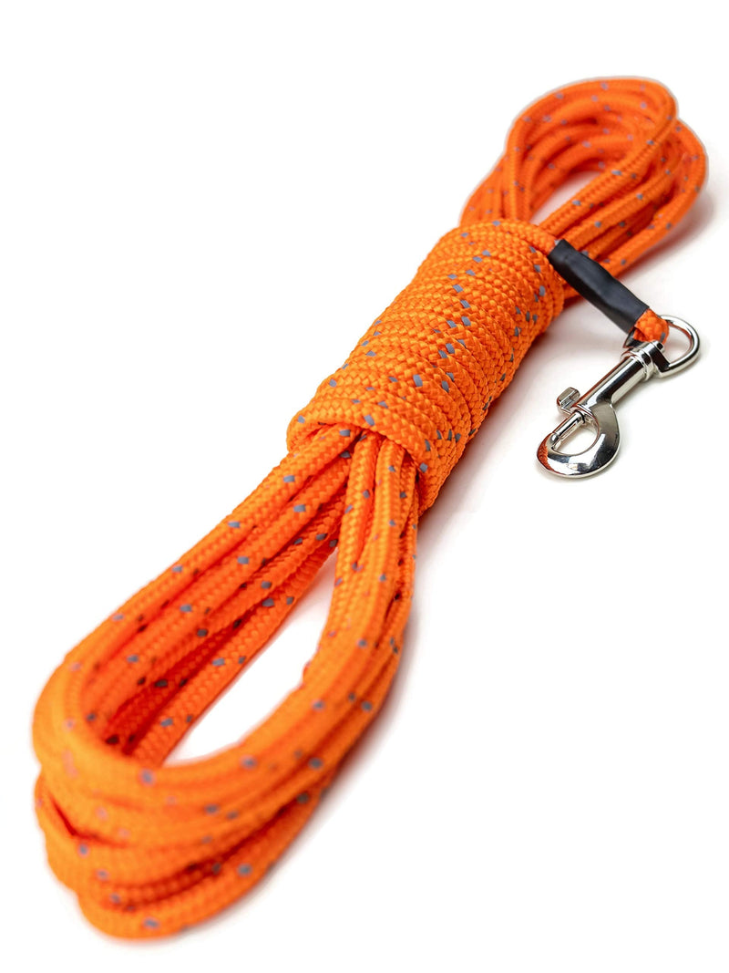 Mighty Paw Check Cord | Light Weight 30 Foot Dog Training Leash. Durable, Weather Resistant Climbers’ Rope with Reflective Stitching. Perfect for Training, Swimming, Hunting, Camping. (Orange) Orange - PawsPlanet Australia