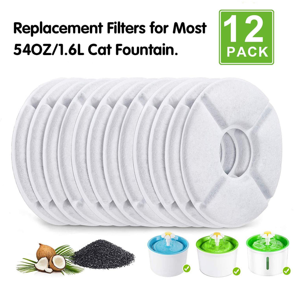 [Australia] - PK.ZTopia Cat Fountain Replacement Filter - 12Pcs, Pet Water Fountain Filters, Activated Carbon Replacement Filter for 54oz/1.6L Automatic Pet Fountain Cat Water Fountain Dog Water Dispenser 