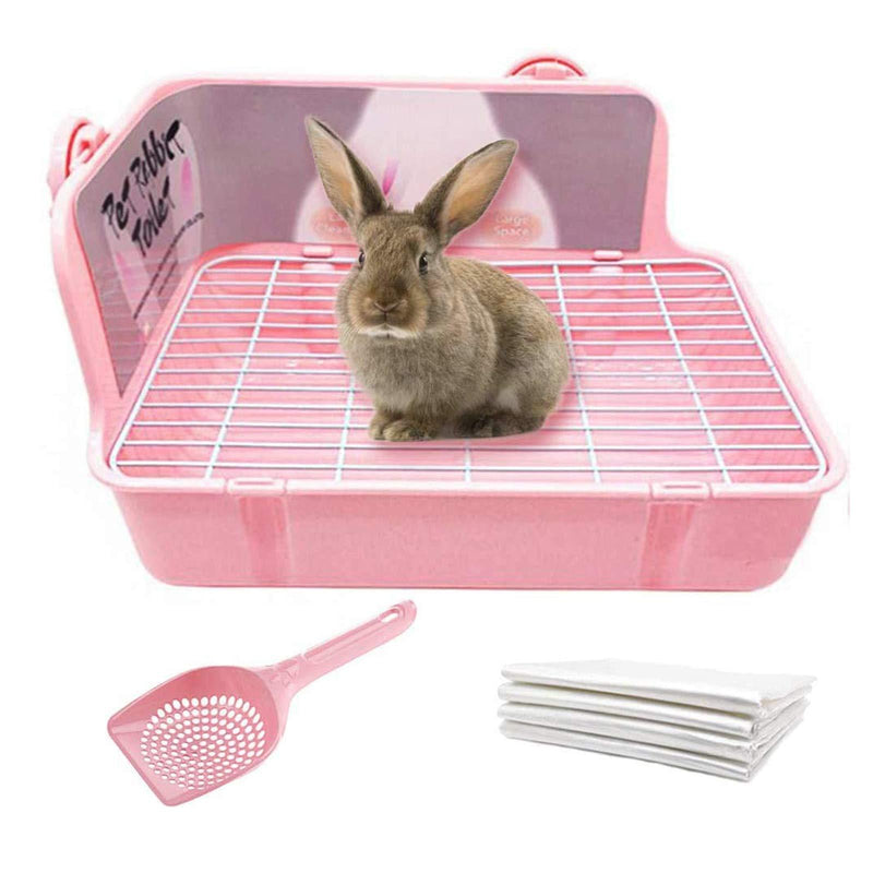 Tfwadmx Bunny Litter Box with Grate, Rabbit Corner Litter Pan, Pet Toilet Potty Trainer with Scoop & Disposable Liner for Guinea Pig Ferrets Chinchilla - PawsPlanet Australia