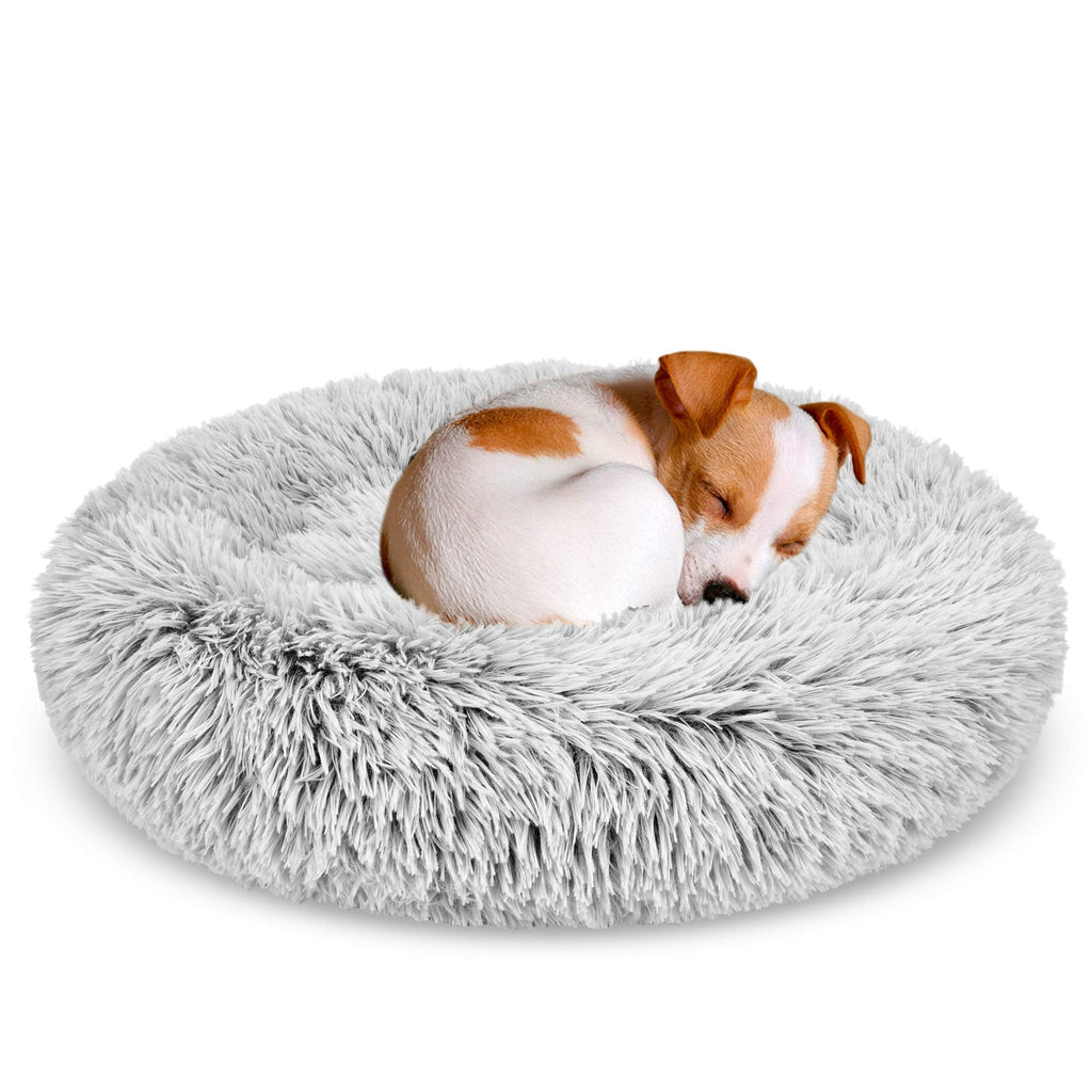 [Australia] - GASUR Dog Bed Cat Beds Donut, Soft Plush Round Pet Bed XS Small Medium Size Calming Bed, Self Warming Winter Indoor Snooze Sleeping Kitten Bed Puppy Kennel 23*23 Frost 