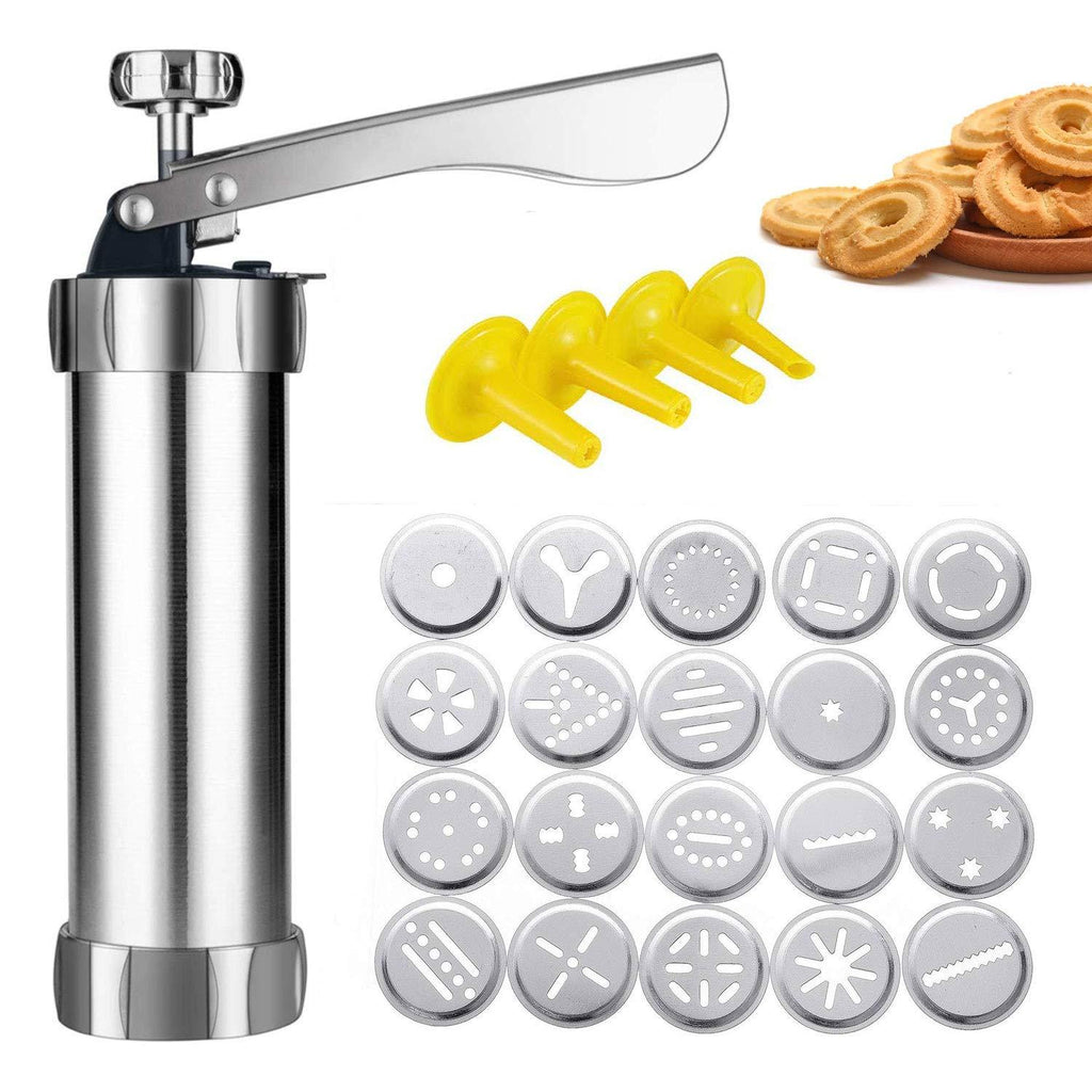 Cookie Press Gun,Cookie Press Stainless Steel Biscuit Press Cookie Gun Set with 20 Cookie discs and 4 nozzles for DIY Biscuit Maker and Decoration - PawsPlanet Australia