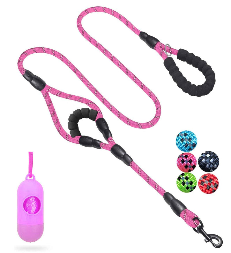 [Australia] - JSXD Dog Leash,5 FT Heavy Duty Double Handle Dog Leash with Comfortable Padded and Reflective,Rope Dog Leashes for Small,Medium,Large Dogs Rope Leash Rope-Pink 