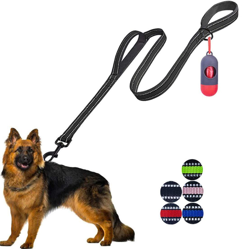 JSXD Dog Leash,5 FT Heavy Duty Double Handle Dog Leash with Comfortable Padded and Reflective,Rope Dog Leashes for Small,Medium,Large Dogs Wide-Black - PawsPlanet Australia