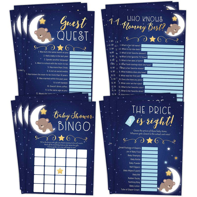 Moon Bear Boy Baby Shower Games, Bingo, Find The Guest, The Price Is Right, Who Knows Mommy Best, 25 games each - PawsPlanet Australia