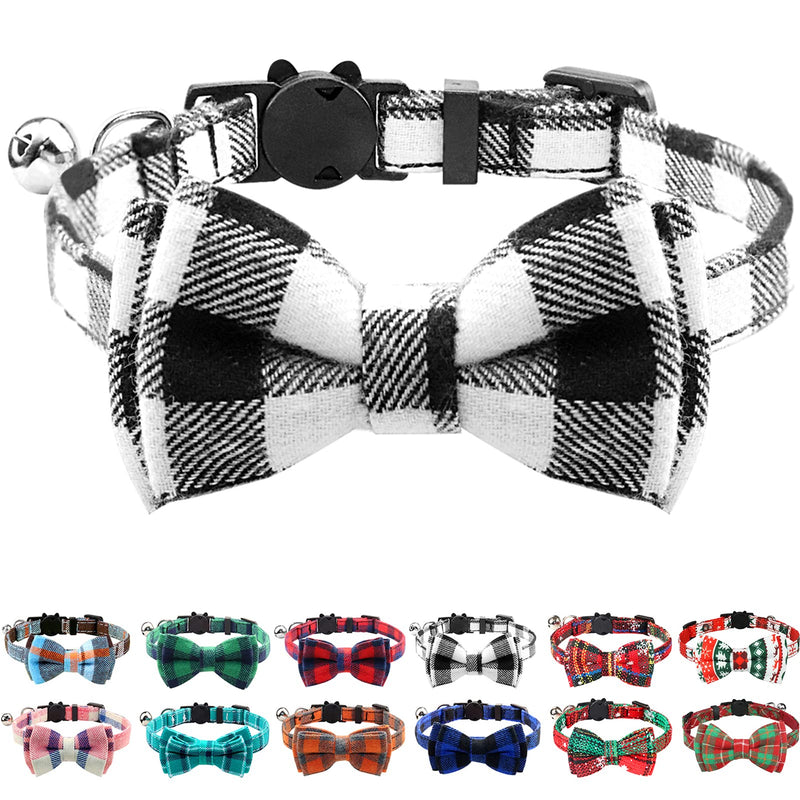 Joytale Breakaway Cat Collar with Bow Tie and Bell, Cute Plaid Patterns, 1 or 2 Pack Kitty Safety Collars 7-11'' (pack of 1) Black - PawsPlanet Australia