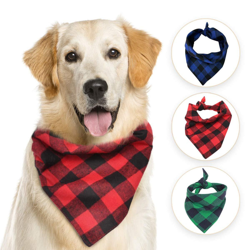 [Australia] - Dog Bandana 3 Pcs Buffalo Plaid Dog Bandana Reversible Adjustable Washable Triangle Double Layer Cotton Plaid Dog Scarf Suitable for Small to Large Dogs and Cats Pets 