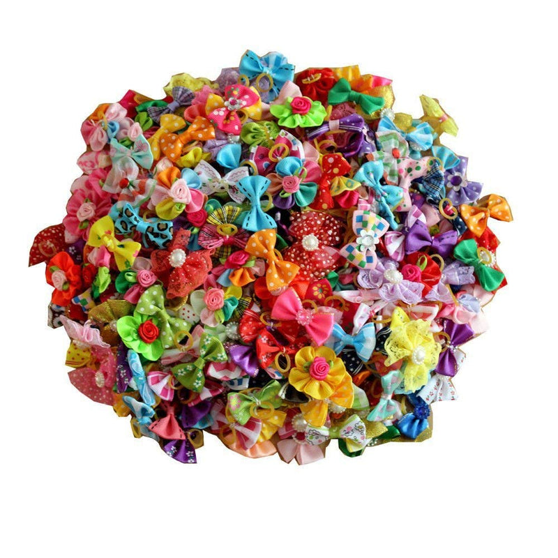 Masue Pets 50pcs in Pairs Dog Hair Bows with Rubber Bands Rhinestone Pearls Bows Bowknot Bows Dog Topknot Bows Cute Dog Hair - PawsPlanet Australia