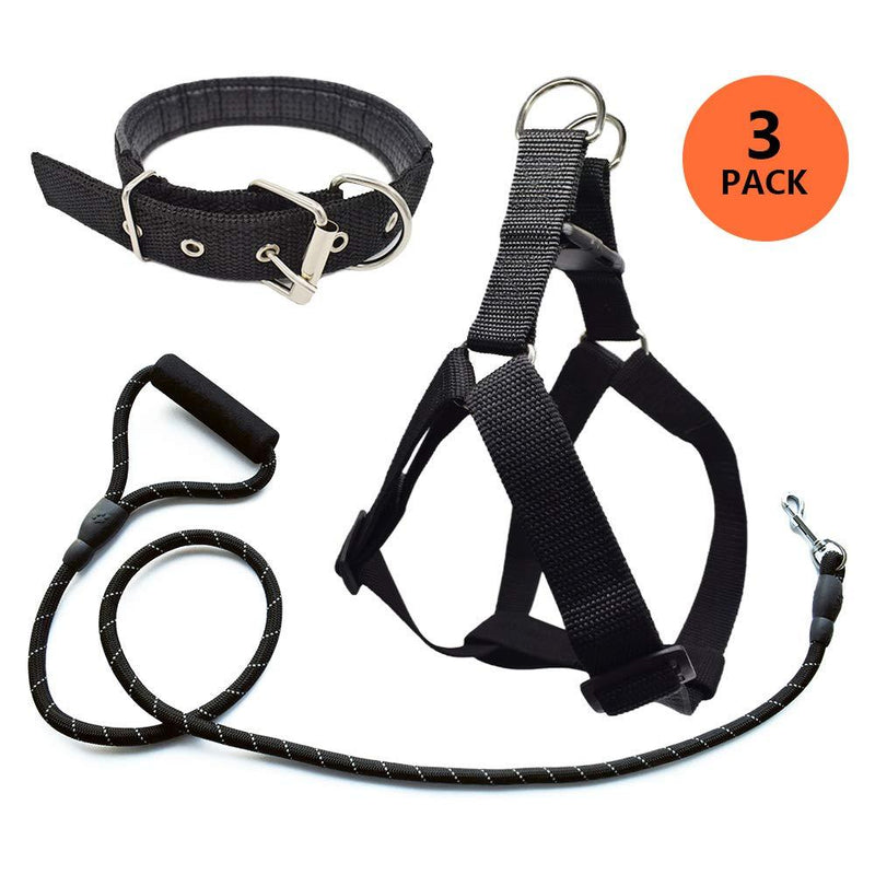 [Australia] - Jmxu's 3Pcs Adjustable Step-in Dog Harness and Leash Set with Matching Collar for Medium Large Dogs, 5 FT Durable Reflective Rope Leash with Padded Handle, Comfortable and Easy for Walking Training 