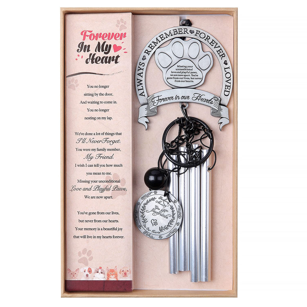 YOUIN Pet Memorial Wind Chime 18" - Metal Pet Memorial Gift to Honor with “Forever in My Heart” Poem Sympathy Wind Chime for Loss of Pet Gift, Loss of Dog/Cat Gift, Garden Home Yard Hanging Decor - PawsPlanet Australia