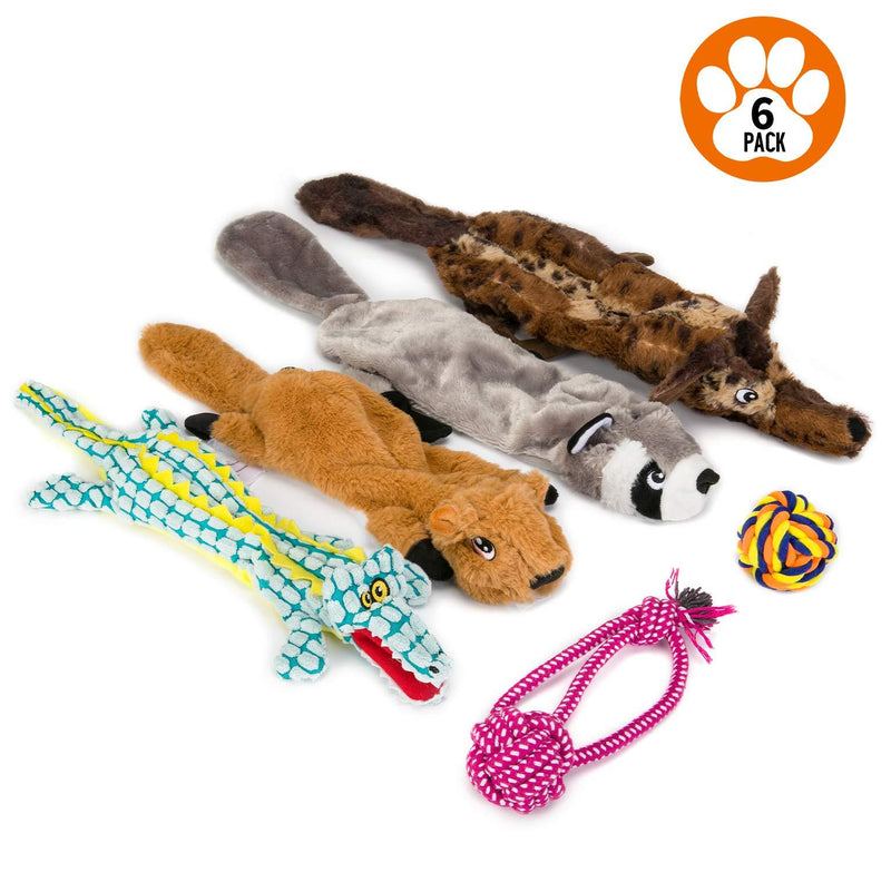 [Australia] - AZSSMUK Squeaky Dog Toys, no Stuffing Dog Toy - Pet Dog Rope Chew Squeaking Toys & Plush Animals Dog Puppy Toys Set for Small Medium Large Durable Dog Toys Dogs-Pack of 6 