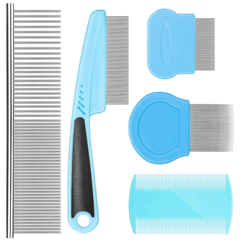 Flea Comb For Dogs Cat Comb Lice Comb Metal Tear Stain Dog Combs Pet Comb Grooming Set 5 Pieces By BENSEAO Teeth Durable Remove Float Hair Combing tangled hair Dandruff Add Storage Pouch (Blue) Blue - PawsPlanet Australia