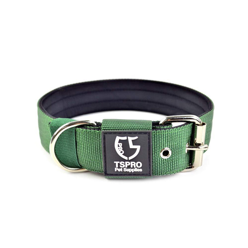 [Australia] - TSPRO Nylon Tactical Dog Collar Military Adjustable Training Dog Collar with Double Metal D Ring Buckle Size M -(Adjustable 17"-20") GREEN 