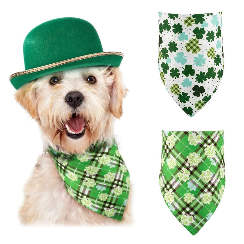 [Australia] - MEWTOGO 2pcs St. Patrick's Day Triangle Pet Dog Bibs Dog Bandanas Plaid-2 Set 