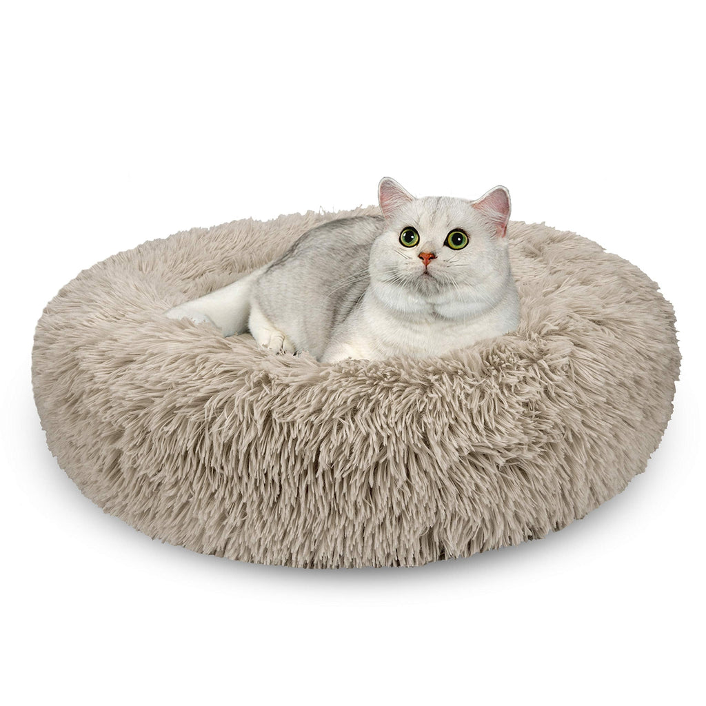 [Australia] - AIPERRO Pet Bed for Small Dogs and Cats Donut Cuddler Fur Round Dog Bed Soft Plush Fluffy Indoor Cat Bed, Anti Slip Bottom, 20/23/30 Inch for Puppy and Kitties 20 inch Beige Brown 