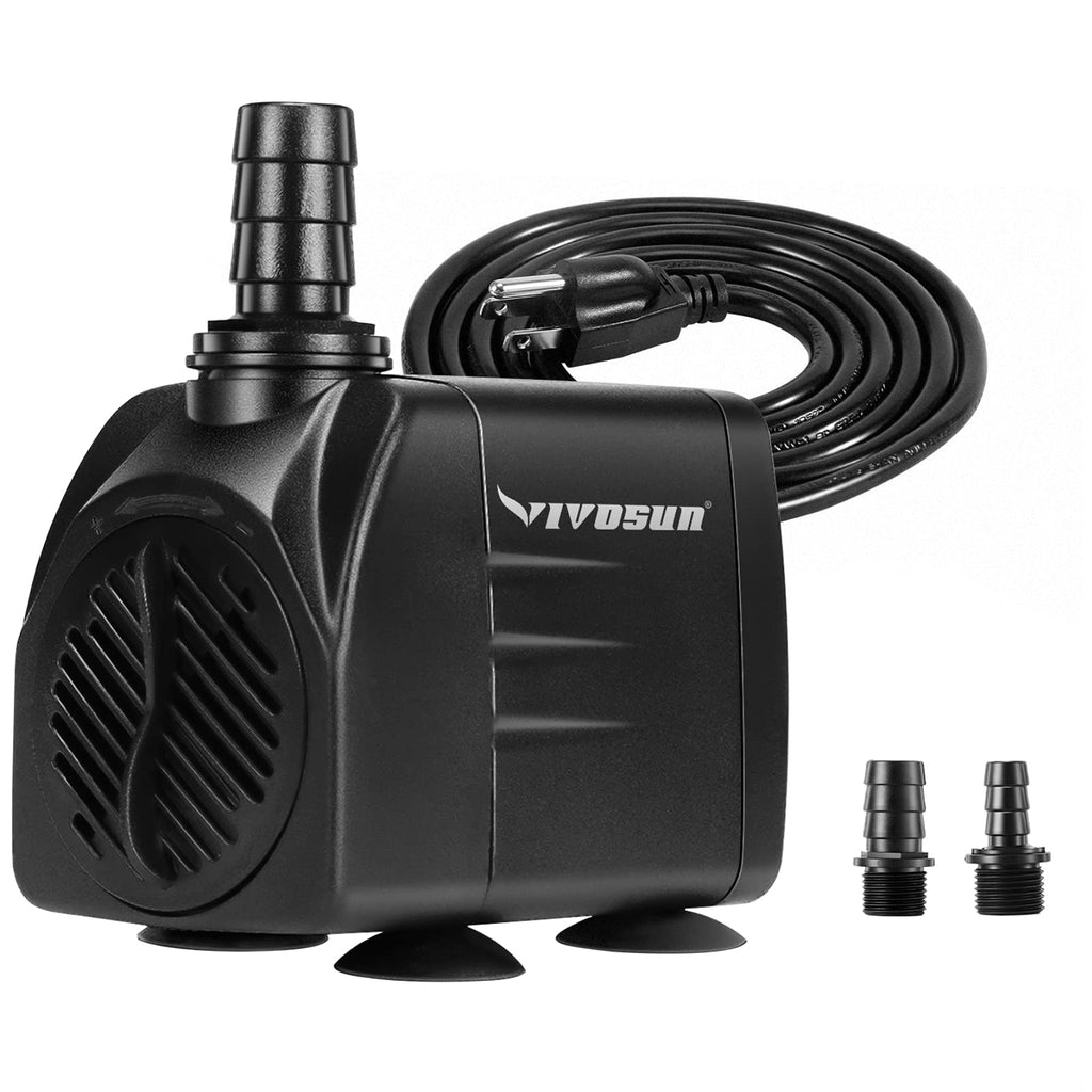 VIVOSUN 480GPH Submersible Pump(1800L/H, 25W), Ultra Quiet Water Pump with 7.2ft High Lift, Fountain Pump with 5ft Power Cord, 3 Nozzles for Fish Tank, Aquarium, Statuary, Hydroponics - PawsPlanet Australia