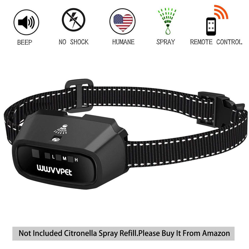 [Australia] - WWVVPET Spray Dog Bark Collar, (Not Include Citronella Spray) Citronella Dog Training Collar,Humane Safe No Shock Anti-Bark Collar Stop Barking,Rechargeable Waterproof Sensitivity Adjustable (Black) 