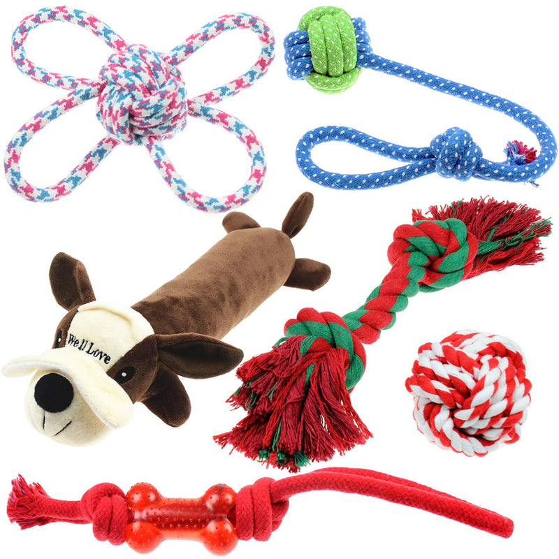 [Australia] - WELL LOVE [Classic Version] Dog Toys Natural Cotton Rope - Bulk Dog Toys - Dog Balls - Plush Toys for Dog - Dog Rope - Squeak Toys - Chew Toys - Dog Toy Pack - Toy for Dogs - Gifts for Dog 6pack Set 