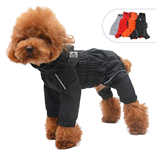 Lovelonglong Dogs Waterproof Jacket, Lightweight Waterproof Jacket Reflective Safety Dog Raincoat Windproof Snow-Proof Dog Vest for Small Medium Large Dogs XS (-5lbs) Black - PawsPlanet Australia