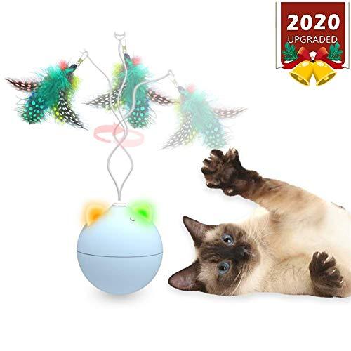 [Australia] - YSCEN Automatic Cat/Dog Toy, Pet Feathers cat Toys, Smart Feathers Cat Toys Interactive Ball, 360 Degree Automatic Irregular Rotation, Colorful Lanterns Amuse Cats, Pet Toy Replaceable Rotating Head blue 