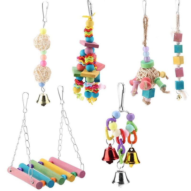 [Australia] - Yutiny 6 Pcs Pet Bird Parrot Cage Toy, Parakeet Bird Toys Perches Swing Hanging Toys Hanging Bridge Toy Colorful Sepak Takraw Chew Toy for Parrots Cockatiels Macaws Finches 