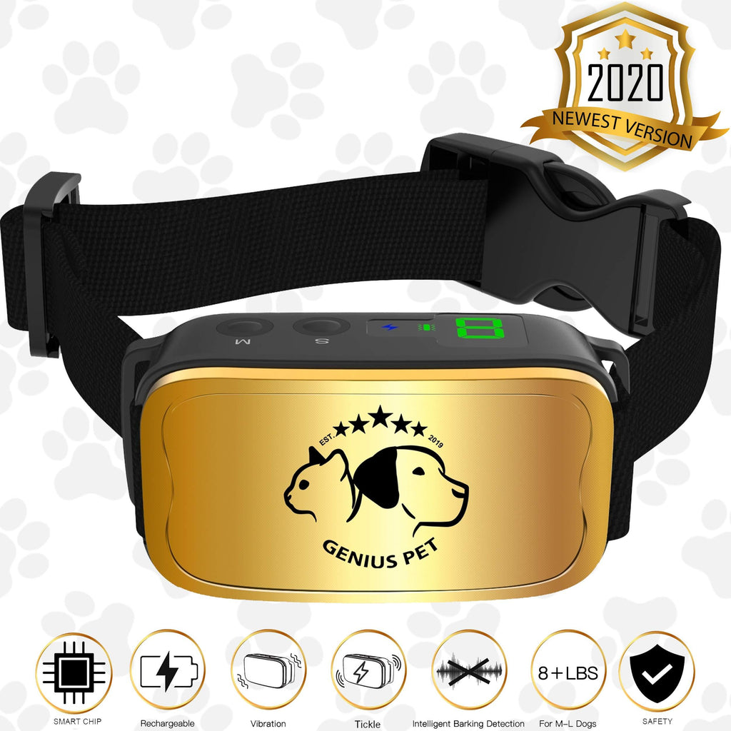 [Australia] - Genius Pet 2020 Bark Collar for Dog - Premium Anti Bark Device with 4 Modes - Barking Collar Large LCD Display - 6 Sensitivity Adjustable Intensity Levels - Rechargeable for Dogs from 8 to 150 Lbs 