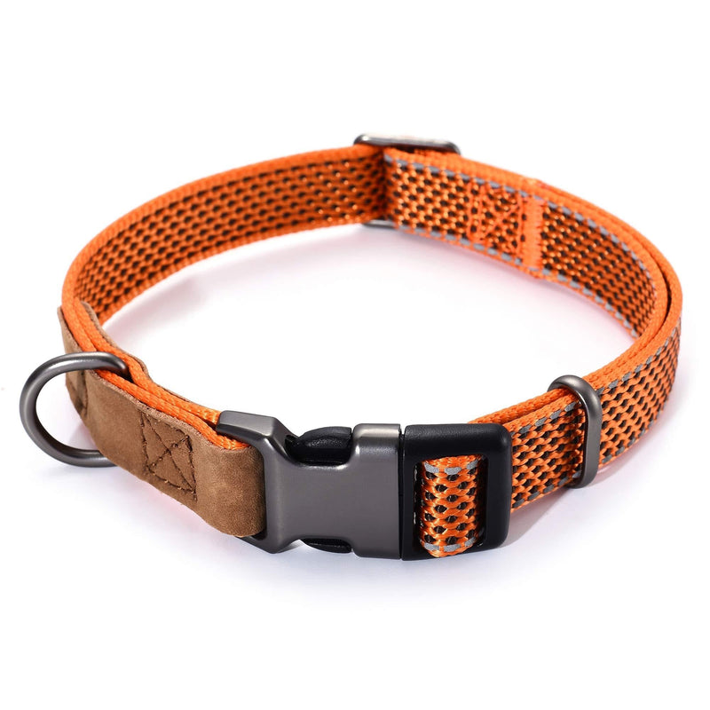 [Australia] - Mile High Life | Reflective Nylon Dog Collar | Small Dog Collar | Medium Dog Collar | Large Dog Collar | Leather Dog Collar Large Neck 15"-19" -55 lb Orange 