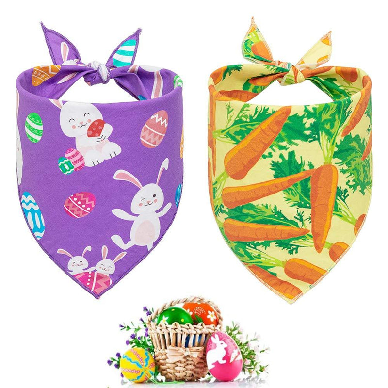 SCENEREAL Dog Bandana 2 Pack - Pet Triangle Scarf Bibs with Rabbit and Carrot Eggs Printing Dogs Bandanas Accessories - PawsPlanet Australia