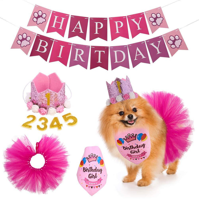 [Australia] - SOSPIRO Dog Birthday Bandana Hat Tutu Skirt Banner Set for Pet Puppy Girl Dog Birthday Party Supplies Decorations 
