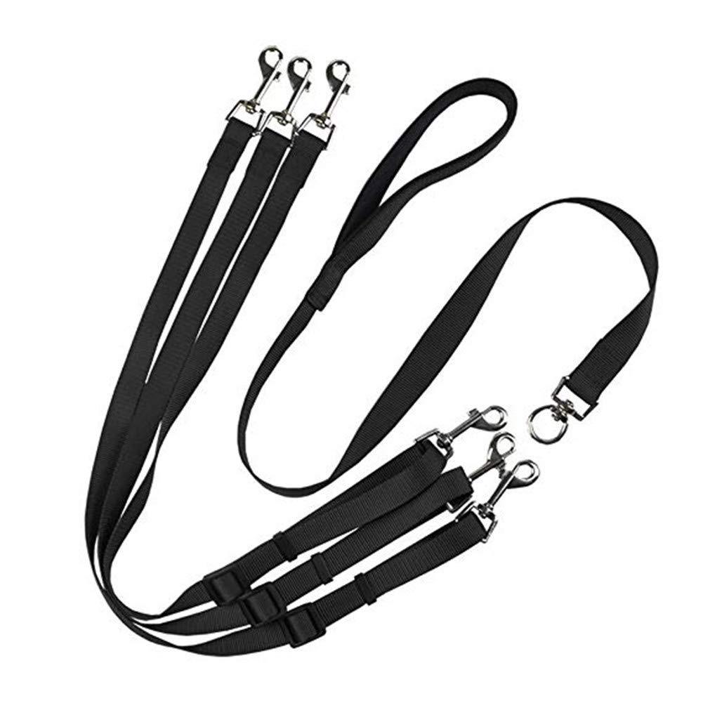 PINASE Adjustable 3 Way Dog Leash Detachable Nylon Traction Rope 3 in 1 Dog Lead Splitter (black) black - PawsPlanet Australia