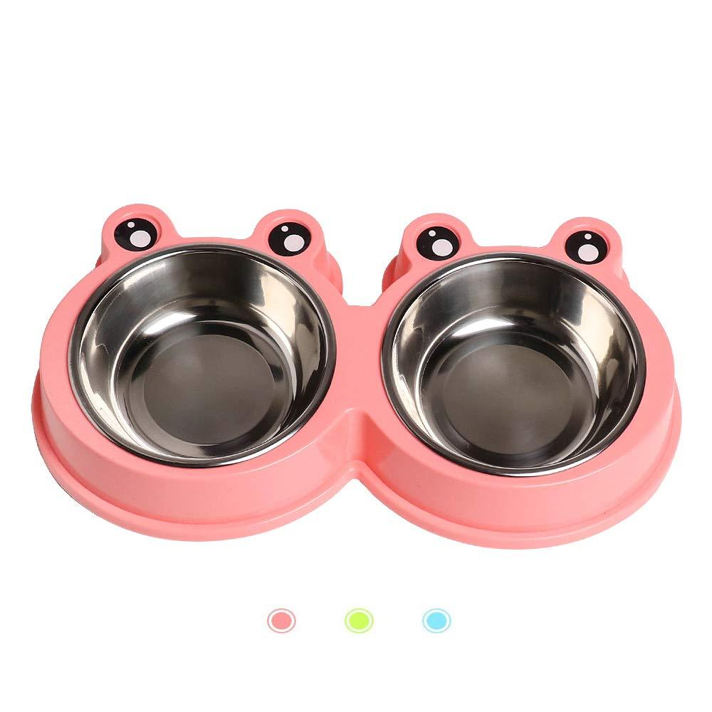 [Australia] - Double Dog Cat Bowls Premium Stainless Steel Pet Bowls with No-Slip Stainless Steel Cute Modeling Pet Food Water for Feeder Dogs Cats Rabbit and Pets 1Rose Red 