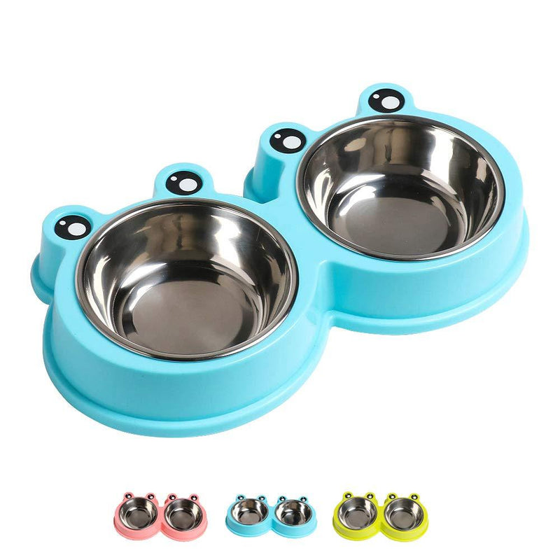 Double Dog Cat Bowls Premium Stainless Steel Pet Bowls with No-Slip Stainless Steel Cute Modeling Pet Food Water for Feeder Dogs Cats Rabbit and Pets 1.Sky Blue - PawsPlanet Australia