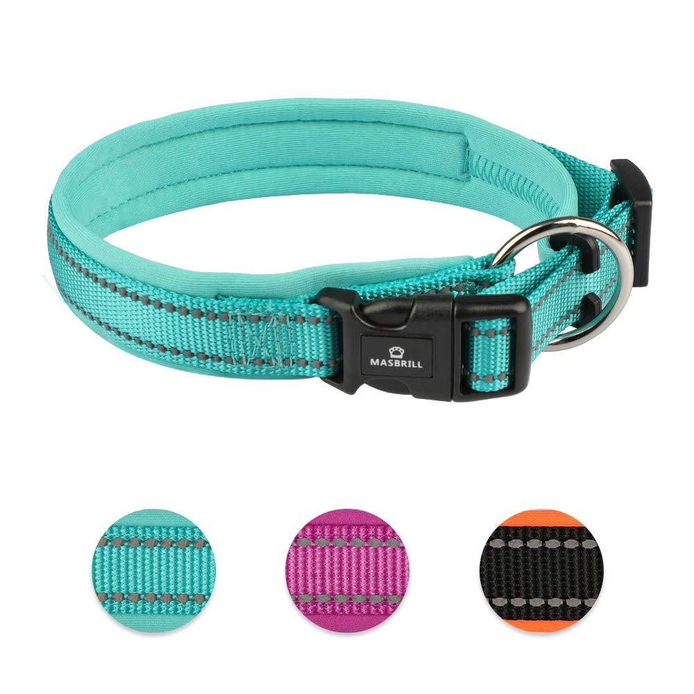 [Australia] - MASBRILL Waterproof Dog Collar Soft Padded with Buckle Adjustable Safety Nylon Puppy Collars Reflective Neoprene Padded Basic Dog Collars for Small Medium Large Breed Dogs S (13 - 15'') Blue 