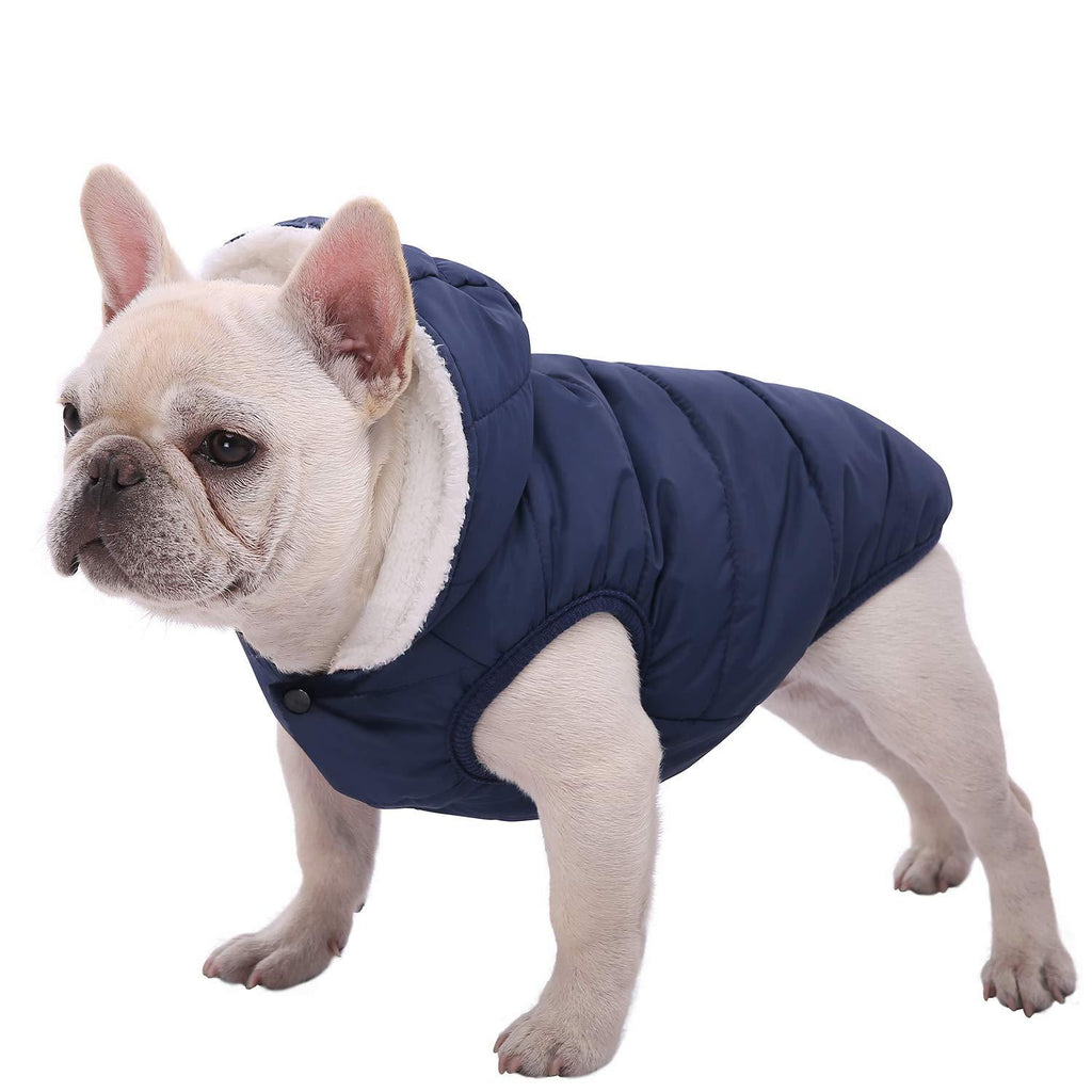 SAWMONG Dog Fleece Hoodie, Windproof Waterproof Dog Coat Fleece & Cotton Lined Warm Dog Jacket, Cold Weather Pet Apparel Clothes Vest for Small Medium Large Dog XS: Length 9.1", Chest 9.8"-11.8" Blue - PawsPlanet Australia