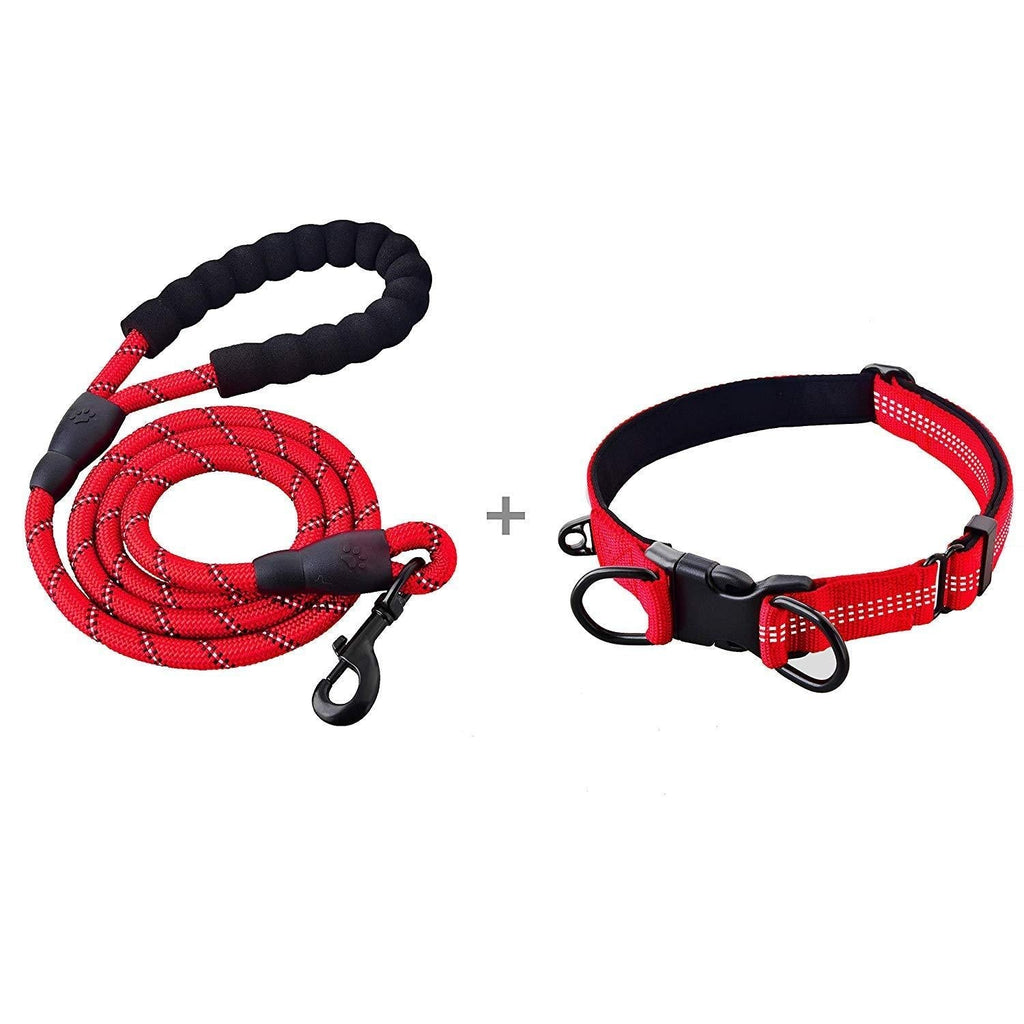 [Australia] - SZELAM Dog Collar and Leash Set - Heavy Duty Dog Leash with Adjustable Dog Collars Comfortable Padded Handle Highly Reflective Threads for Small Medium Large Dogs Red 