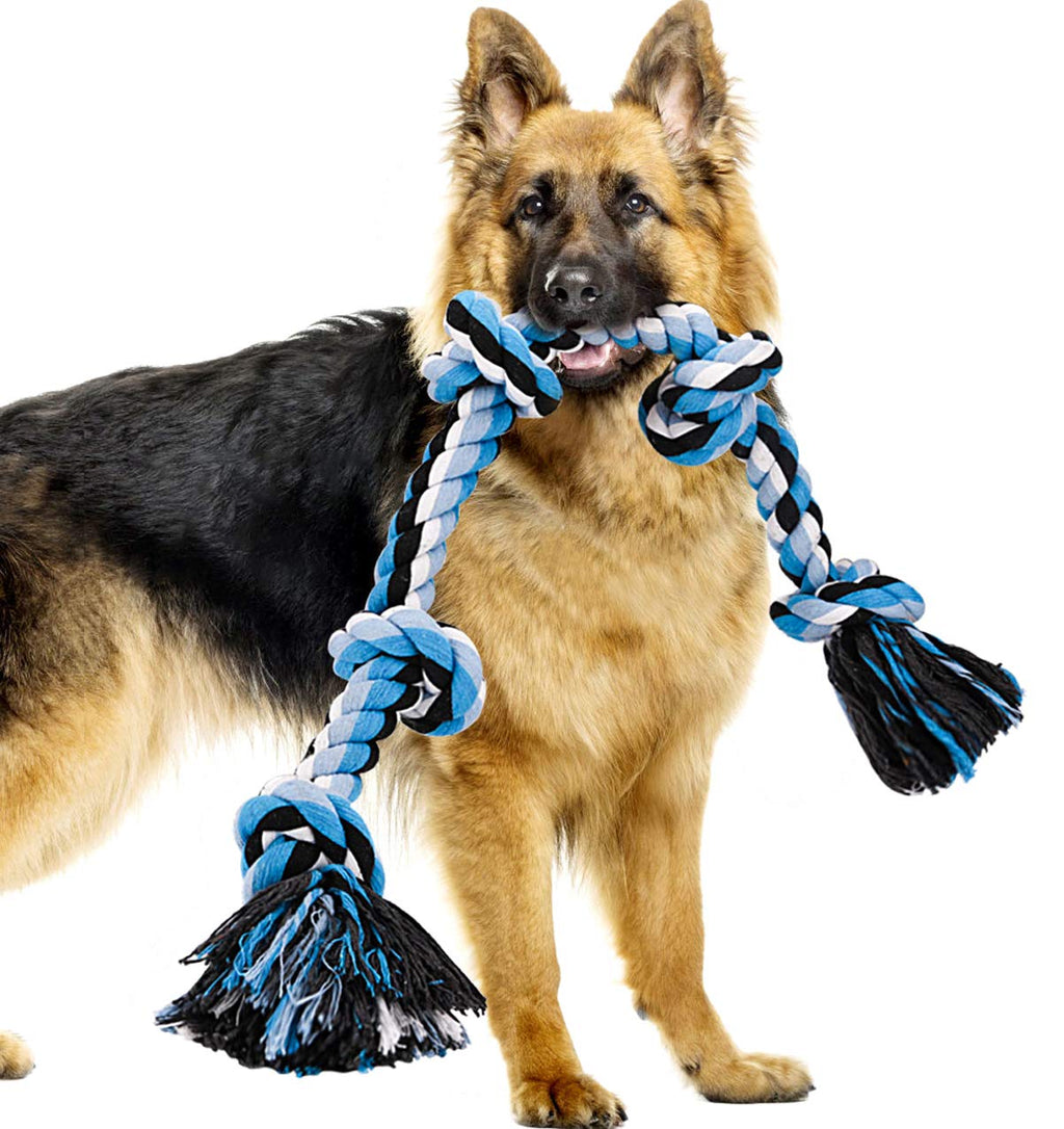 BMAG Dog Rope Toys for Aggressive Chewers, Interactive Heavy Duty Dog Toys for Medium Large Dogs, Tough Twisted Rope Toy with 5 Knots XL-Blue - PawsPlanet Australia