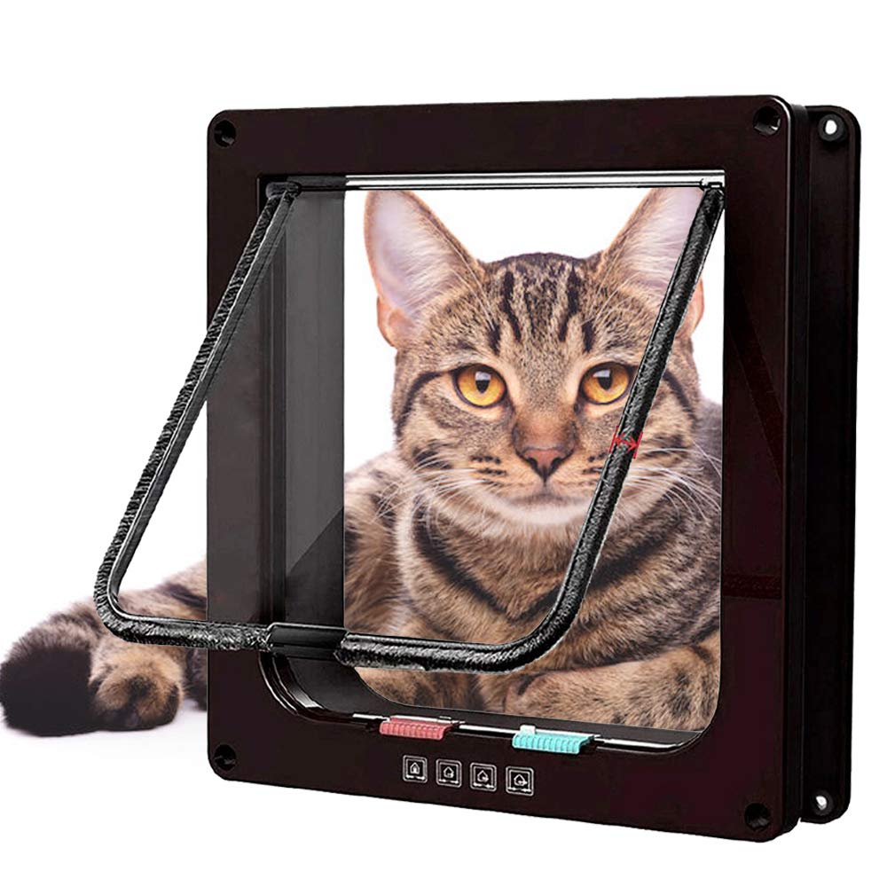 [Australia] - vlocemon Large Cat Door (Outer Size 9.9" x 9.2") 4 Way Locking Cat Flap for Interior Exterior Doors Weatherproof for Pet Up to 19 lb outer size 9.9''×9.2''×2.2'' 