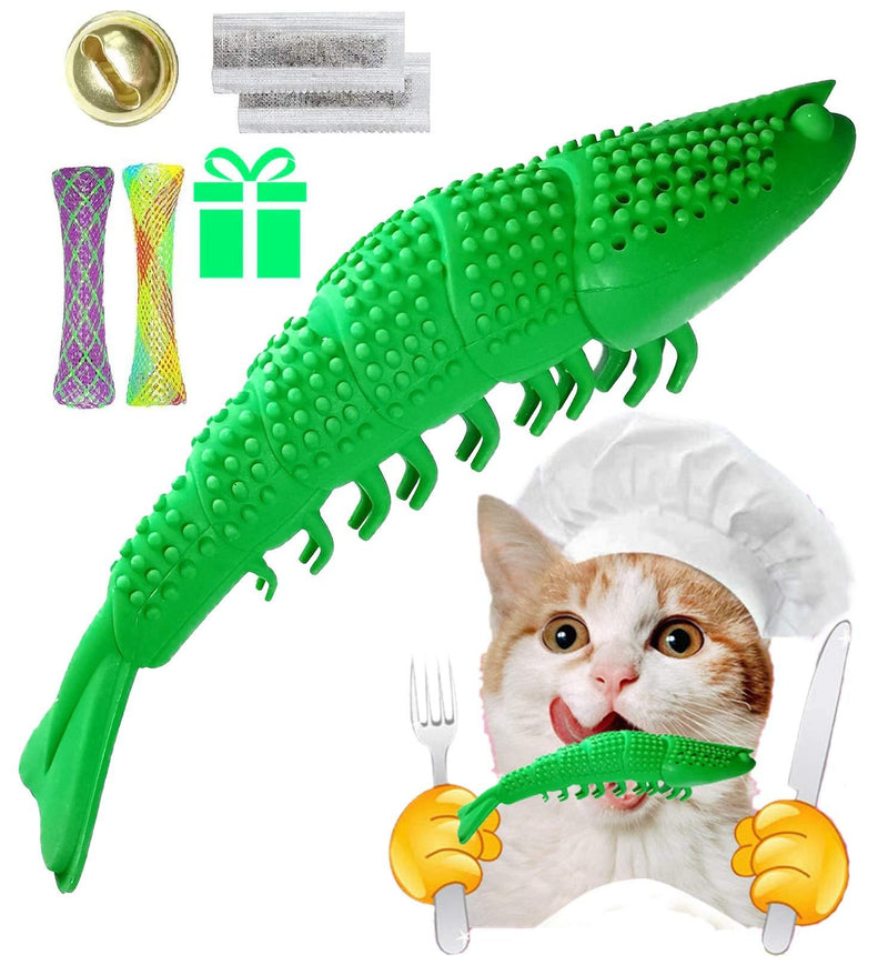 [Australia] - HESHPAWS Cat Teeth Cleaning Toys,Cat Toothbrush Toy,Interactive Cat Catnip Toys for Chewing,Fish Lobster Shape Toothbrush Chewing Pet Toy,Natural Rubber Teeth Cleaning Toys for Cats Green-2 