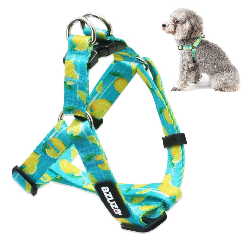 [Australia] - azuza No Pull Dog Harness, Basic Step in Puppy Harness, Adjustable Harness for Small and Medium Dogs with Cute Fruit Patterns in Bright Color Lemons 