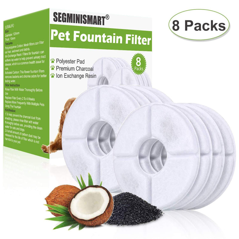 [Australia] - SEGMINISMART Pet Fountain Filter,Cat Water Fountain Filter,Carbon Replacement Filters for Pet Fountain,Cat and Dog Automatic Flower Water Dispenser(Pack of 8) 