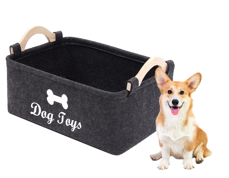 Geyecete Dog Toys Storage Bins - with Wooden Handle, Collapsible Pet Supplies Storage Basket Pet Supplies Storage Basket/Bin Kids Toy Chest Storage Trunk Small Dark Gray - PawsPlanet Australia